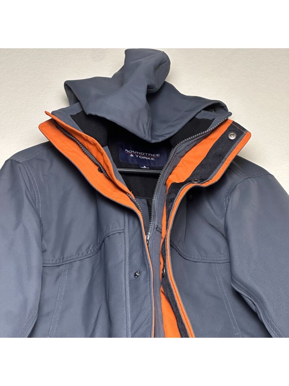 Roundtree & Yorke Hooded Zip Coat Men S Blue Jacket Outerwear Insulated Quilted